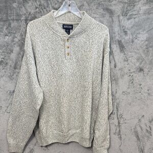 Lands End Men's XL Light Gray Crewneck Sweater henley cotton USA